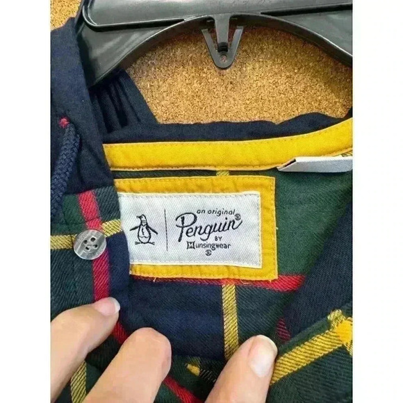 Original Penguin Men's Hooded Plaid Button Up Flannel Shirt Size Small - Picture 3 of 7